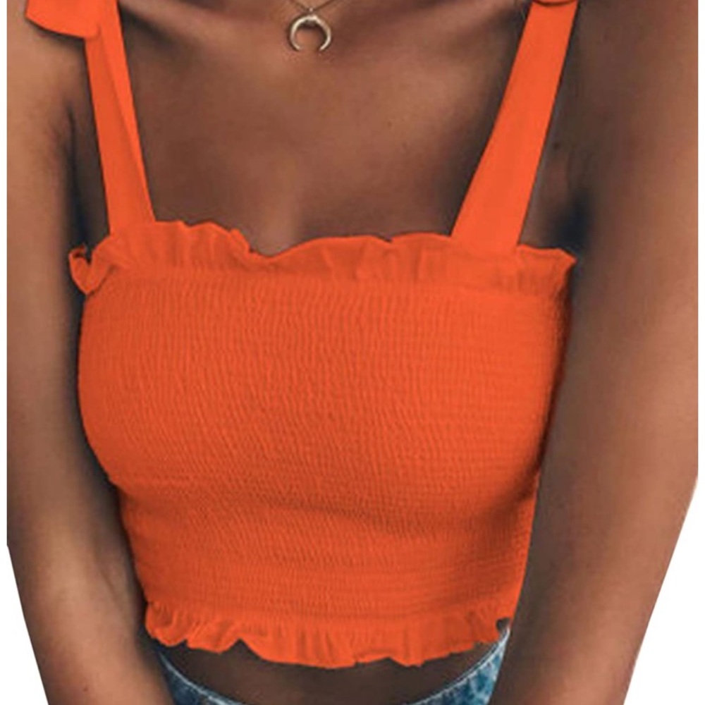 NEW frill smocked crop tank
